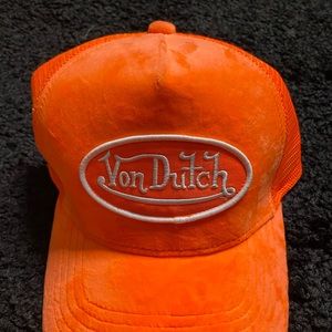 Neon Orange Velvet Trucker